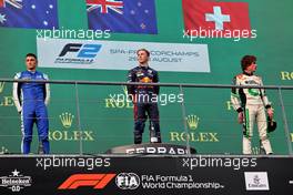 The podium (L to R): Jack Doohan (AUS) Virtuosi Racing, second; Liam Lawson (NZL) Carlin, race winner; Ralph Boschung (SUI) Campos Racing, third. 27.08.2022. Formula 2 Championship, Rd 11, Sprint Race, Spa-Francorchamps, Belgium, Saturday.