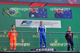 The podium (L to R): Felipe Drugovich (BRA) MP Motorsport, second; Jack Doohan (AUS) Virtuosi Racing, race winner; Liam Lawson (NZL) Carlin, third. 28.08.2022. Formula 2 Championship, Rd 11, Feature Race, Spa-Francorchamps, Belgium, Sunday.