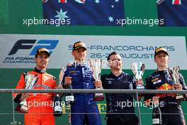 The podium (L to R): Felipe Drugovich (BRA) MP Motorsport, second; Jack Doohan (AUS) Virtuosi Racing, race winner; Liam Lawson (NZL) Carlin, third. 28.08.2022. Formula 2 Championship, Rd 11, Feature Race, Spa-Francorchamps, Belgium, Sunday.