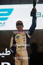 Race winner Richard Verschoor (NED) Trident celebrates on the podium. 19.03.2022. FIA Formula 2 Championship, Rd 1, Sprint Race, Sakhir, Bahrain, Saturday.