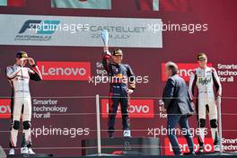 The podium (L to R): Theo Pourchaire (FRA) ART, second; Ayumu Iwasa (JPN) Dams, race winner; Frederik Vesti (DEN) ART, third. 24.07.2022. FIA Formula 2 Championship, Rd 9, Paul Ricard, France, Sunday.