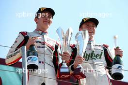 (L to R): second placed Theo Pourchaire (FRA) ART and third placed team mate Frederik Vesti (DEN) ART celebrate on the podium. 24.07.2022. FIA Formula 2 Championship, Rd 9, Paul Ricard, France, Sunday.