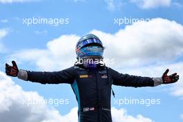 Race winner Logan Sargeant (USA) Carlin celebrates in parc ferme. 03.07.2022. FIA Formula 2 Championship, Rd 7, Feature Race, Silverstone, England, Sunday.