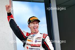 Race winner Theo Pourchaire (FRA) ART celebrates on the podium. 31.07.2022. FIA Formula 2 Championship, Rd 10, Budapest, Hungary, Feature Race, Sunday.