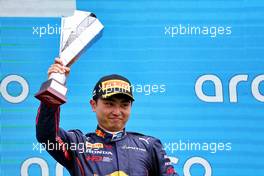 Ayumu Iwasa (JPN) Dams celebrates his third position on the podium. 31.07.2022. FIA Formula 2 Championship, Rd 10, Budapest, Hungary, Feature Race, Sunday.