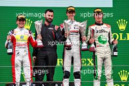 The podium (L to R): Enzo Fittipaldi (BRA) Charouz Racing System, second; Theo Pourchaire (FRA) ART, race winner; Ralph Boschung (SUI) Campos Racing, third. 24.04.2022. FIA Formula 2 Championship, Rd 3, Feature Race, Imola, Italy, Sunday.