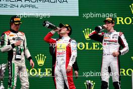 The podium (L to R): Enzo Fittiapldi (BRA) Charouz Racing System, second; Theo Pourchaire (FRA) ART, race winner; Ralph Boschung (SUI) Campos Racing, third. 24.04.2022. FIA Formula 2 Championship, Rd 3, Feature Race, Imola, Italy, Sunday.