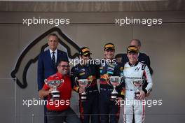 The podium (L to R): Dennis Hauger (DEN) PREMA Racing, second; Dennis Hauger (DEN) PREMA Racing, race winner; Marcus Armstrong (NZL) Hitech, third. 28.05.2022. FIA Formula 2 Championship, Rd 5, Monte Carlo, Monaco, Sprint Race, Saturday.
