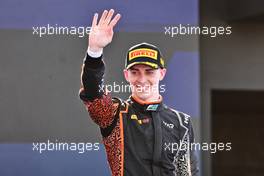 Jake Hughes (GBR) Van Amersfoort Racing celebrates his third position on the podium. 26.03.2022. FIA Formula 2 Championship, Rd 2, Sprint Race, Jeddah, Saudi Arabia, Saturday.
