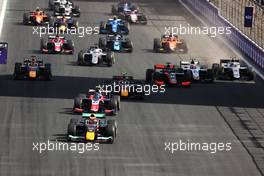 Dennis Hauger (DEN) PREMA Racing leads at the start of the race. 26.03.2022. FIA Formula 2 Championship, Rd 2, Sprint Race, Jeddah, Saudi Arabia, Saturday.