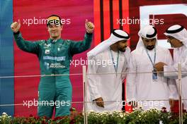 Third placed Felipe Drugovich (BRA) MP Motorsport on the podium. 19.11.2022. Formula 2 Championship, Rd 14, Yas Marina Circuit, Abu Dhabi, UAE, Sprint Race, Saturday.