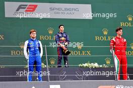 The podium (L to R): Victor Martins (FRA) ART, second; Isack Hadjar (FRA) Hitech, race winner; Oliver Bearman (GBR) Prema Racing, third. 10.07.2022. FIA Formula 3 Championship, Rd 5, Feature Race, Spielberg, Austria, Sunday.