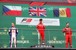 The podium (L to R): Roman Stanek (CZE) Trident, second; Oliver Bearman (GBR) Prema Racing, race winner; Alexander Smolyar (RUS) MP Motorsport, third. 27.08.2022. Formula 3 Championship, Rd 7, Sprint Race, Spa-Francorchamps, Belgium, Saturday.