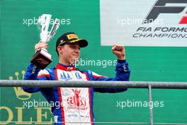 Roman Stanek (CZE) Trident celebrates his second position on the podium. 27.08.2022. Formula 3 Championship, Rd 7, Sprint Race, Spa-Francorchamps, Belgium, Saturday.