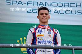 Race winner Zane Maloney (BRB) Trident celebrates on the podium. 28.08.2022. Formula 3 Championship, Rd 7, Feature Race, Spa-Francorchamps, Belgium, Sunday.