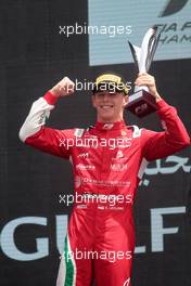 Arthur Leclerc (FRA) PREMA Racing celebrates his second position on the podium. 20.03.2022. FIA Formula 3 Championship, Rd 1, Feature Race, Sakhir, Bahrain, Sunday.