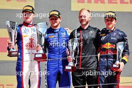 The podium (L to R): Roman Stanek (CZE) Trident, second; Victor Martins (FRA) ART, race winner; Isack Hadjar (FRA) Hitech, third. 22.05.2022. FIA Formula 3 Championship, Rd 3, Barcelona, Spain, Sunday.