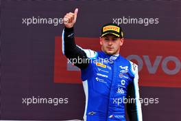 Second placed Victor Martins (FRA) ART on the podium. 02.07.2022. FIA Formula 3 Championship, Rd 4, Silverstone, England, Saturday.