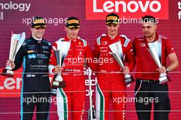 The podium (L to R): Zak O'Sullivan (GBR) Carlin, second; Arthur Leclerc (FRA) PREMA Racing, race winner; Oliver Bearman (GBR) Prema Racing, third. 03.07.2022. FIA Formula 3 Championship, Rd 4, Silverstone, England, Sunday.