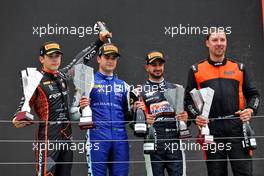 The podium (L to R): Franco Colapinto (ARG) Van Amersfoort Racing, second; Caio Collet (BRA) MP Motorsport, race winner; Kush Maini (IND) MP Motorsport, third. 30.07.2022. FIA Formula 3 Championship, Rd 6, Sprint Race, Budapest, Hungary, Saturday.