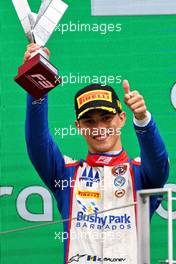 Zane Maloney (BRB) Trident celebrates his second position on the podium. 31.07.2022. FIA Formula 3 Championship, Rd 6, Feature Race, Budapest, Hungary, Sunday.