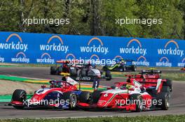 Roman Stanek (CZE) Trident and Oliver Bearman (GBR) Prema Racing battle for position. 23.04.2022. FIA Formula 3 Championship, Rd 2, Sprint Race, Imola, Italy, Saturday.