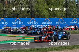 Franco Colapinto (ARG) Van Amersfoort Racing leads at the start of the race. 23.04.2022. FIA Formula 3 Championship, Rd 2, Sprint Race, Imola, Italy, Saturday.