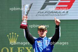 Victor Martins (FRA) ART celebrates his second position on the podium. 23.04.2022. FIA Formula 3 Championship, Rd 2, Sprint Race, Imola, Italy, Saturday.