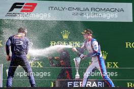 The podium: Kak Crawford (USA) Prema Racing, second; Roman Stanek (CZE) Trident, race winner; Isack Hadjar (FRA) Hitech, third. 24.04.2022. FIA Formula 3 Championship, Rd 2, Feature Race, Imola, Italy, Sunday.