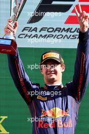 Jak Crawford (USA) Prema Racing celebrates his second position on the podium. 24.04.2022. FIA Formula 3 Championship, Rd 2, Feature Race, Imola, Italy, Sunday.