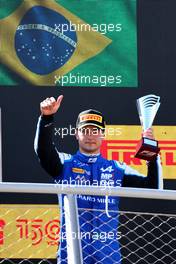 Caio Collet (BRA) MP Motorsport celebrates his third position on the podium. 10.09.2022. Formula 3 Championship, Rd 9, Sprint Race, Monza, Italy, Saturday.