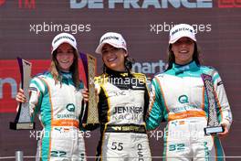 The podium (L to R): Belen Garcia (ESP) Quantfury W Series Team, second; Jamie Chadwick (GBR) Jenner Racing, race winner; Nerea Marti (ESP) Quantfury Racing W Series Team, third. 23.07.2022. W Series, Rd 4, Le Castellet, France, Race Day.