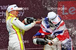 Race winner Jamie Chadwick (GBR) Jenner Racing celebrates on the podium with second placed Emma Kimilainen (FIN) Puma W Series Team. 02.07.2022. W Series, Rd 3, Silverstone, England, Race Day.