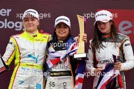 The podium (L to R): Emma Kimilainen (FIN) Puma W Series Team, second; Jamie Chadwick (GBR) Jenner Racing, race winner; Abbi Pulling (GBR) Racing X, third. 02.07.2022. W Series, Rd 3, Silverstone, England, Race Day.