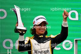 Jamie Chadwick (GBR) Jenner Racing celebrates her second position on the podium. 30.07.2022. W Series, Rd 5, Budapest, Hungary, Race Day.