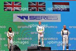 The podium (L to R): Jamie Chadwick (GBR) Jenner Racing, second; Alice Powell (GBR) Click2Drive Bristol Street Motors Racing W Series Team, race winner; Beitske Visser (NED) Sirin Racing W Series Team, third. 30.07.2022. W Series, Rd 5, Budapest, Hungary, Race Day.