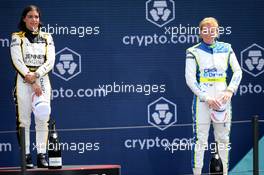 (L to R): Race winner Jamie Chadwick (GBR) Jenner Racing on the podium with third placed Alice Powell (GBR) Click2Drive Bristol Street Motors Racing W Series Team. 08.05.2022. W Series, Rd 1, Miami, Florida, USA, Race 2 Day.