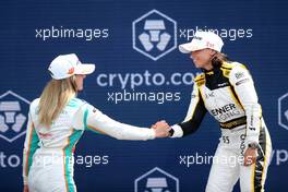 (L to R): Marta Garcia (ESP) CortDAO Racing W Series Team celebrates her second position on the podium with race winner Jamie Chadwick (GBR) Jenner Racing. 08.05.2022. W Series, Rd 1, Miami, Florida, USA, Race 2 Day.