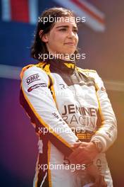 Race winner Jamie Chadwick (GBR) Jenner Racing on the podium.  08.05.2022. W Series, Rd 1, Miami, Florida, USA, Race 2 Day.