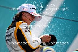 Race winner Jamie Chadwick (GBR) Jenner Racing celebrates on the podium.  08.05.2022. W Series, Rd 1, Miami, Florida, USA, Race 2 Day.