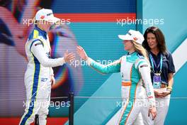 (L to R): Alice Powell (GBR) Click2Drive Bristol Street Motors Racing W Series Team celebrates her third position on the podium with second placed Marta Garcia (ESP) CortDAO Racing W Series Team. 08.05.2022. W Series, Rd 1, Miami, Florida, USA, Race 2 Day.