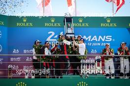 The podium: Sebastien Buemi (SUI) / Brendon Hartley (NZL) / Ryo Hirakawa (JPN) #08 Toyota Gazoo Racing, winners; Mike Conway (GBR) / Kamui Kobayashi (JPN) / Jose Maria Lopez (ARG) #07 Toyota Gazoo Racing, second; Ryan Briscoe (AUS) / Richard Westbrook (GBR) / Franck Mailleux (FRA)  Glickenhaus Racing, third. 12.06.2022. FIA World Endurance Championship, Round 3, Le Mans 24 Hours Race, Le Mans, France, Sunday