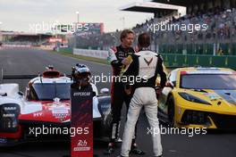 Hyperpole winners (L to R): Brendon Hartley (NZL) #08 Toyota Racing, Toyota GR010, Hybrid - Hypercar and Nick Tandy (GBR) #64 Corvette Racing - Chevrolet Corvette C8.R - LM GTE Pro. 09.06.2022. FIA World Endurance Championship, Le Mans 24 Hours Practice and Qualifying, Le Mans, France, Thursday.