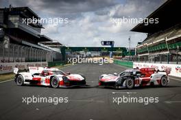 (L to R): Mike Conway (GBR) / Kamui Kobayashi (JPN) / Jose Maria Lopez (ARG) #07 Toyota Gazoo Racing Toyota GR010 Hybrid and Sebastien Buemi (SUI) / Brendon Hartley (NZL) / Ryo Hirakawa (JPN) #08 Toyota Racing, Toyota GR010, Hybrid. 08.06.2022. FIA World Endurance Championship, Le Mans 24 Hours Practice and Qualifying, Le Mans, France, Wednesday.