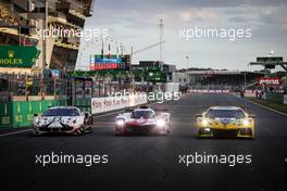 Hyperpole winners (L to R): Vincent Abril (FRA) #61 AF Corse Ferrari 488 GTE Evo - LM GTE AM; Brendon Hartley (NZL) #08 Toyota Racing, Toyota GR010, Hybrid - Hypercar; Nick Tandy (GBR) #64 Corvette Racing - Chevrolet Corvette C8.R - LM GTE Pro. 09.06.2022. FIA World Endurance Championship, Le Mans 24 Hours Practice and Qualifying, Le Mans, France, Thursday.