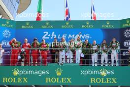 LMP2 podium (L to R): Robert Kubica (POL) / Louis Deletraz (SUI) / Lorenzo Colombo (ITA) #09 Prema Orlen Team Oreca, second; Roberto Gonzalez (MEX) / Antonio Felix Da Costa (POR) / Will Stevens (GBR) #38 Jota Oreca, winners; Oliver Rasmussen (DEN) / Edward Jones (GBR) / Jonathan Aberdein (RSA) #28 JOTA Oreca, third. 12.06.2022. FIA World Endurance Championship, Round 3, Le Mans 24 Hours Race, Le Mans, France, Sunday