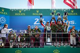 The podium: Sebastien Buemi (SUI) / Brendon Hartley (NZL) / Ryo Hirakawa (JPN) #08 Toyota Gazoo Racing, winners; Mike Conway (GBR) / Kamui Kobayashi (JPN) / Jose Maria Lopez (ARG) #07 Toyota Gazoo Racing, second. 12.06.2022. FIA World Endurance Championship, Round 3, Le Mans 24 Hours Race, Le Mans, France, Sunday