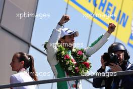 LMP2 winner Antonio Felix Da Costa (POR) #38 Jota Oreca celebrates on the podium. 12.06.2022. FIA World Endurance Championship, Round 3, Le Mans 24 Hours Race, Le Mans, France, Sunday