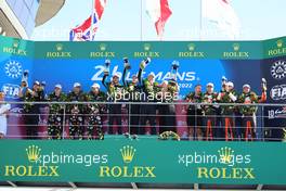 LMP2 Pro AM Podium (L to R): Rodrigo Sales (USA) / Matt Bell (GBR) / Ben Hanley (GBR) #24 Nielsen Racing Oreca, second; Steven Thomas (USA) / James Allen (AUS) / Rene Binder (AUT) #45 Algarve Pro Racing Oreca, winners; Laurents Hoerr (GER) / Jean Glorieux (BEL) / Alexandre Cougnaud (FRA) #03 DKR Engineering Oreca, third. 12.06.2022. FIA World Endurance Championship, Round 3, Le Mans 24 Hours Race, Le Mans, France, Sunday