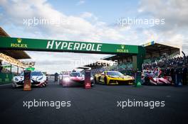Hyperpole winners (L to R): Vincent Abril (FRA) #61 AF Corse Ferrari 488 GTE Evo - LM GTE AM; Brendon Hartley (NZL) #08 Toyota Racing, Toyota GR010, Hybrid - Hypercar; Nick Tandy (GBR) #64 Corvette Racing - Chevrolet Corvette C8.R - LM GTE Pro; Robin Frijns (NLD) #31 WRT Oreca 07 - Gibson - LMP2. 09.06.2022. FIA World Endurance Championship, Le Mans 24 Hours Practice and Qualifying, Le Mans, France, Thursday.